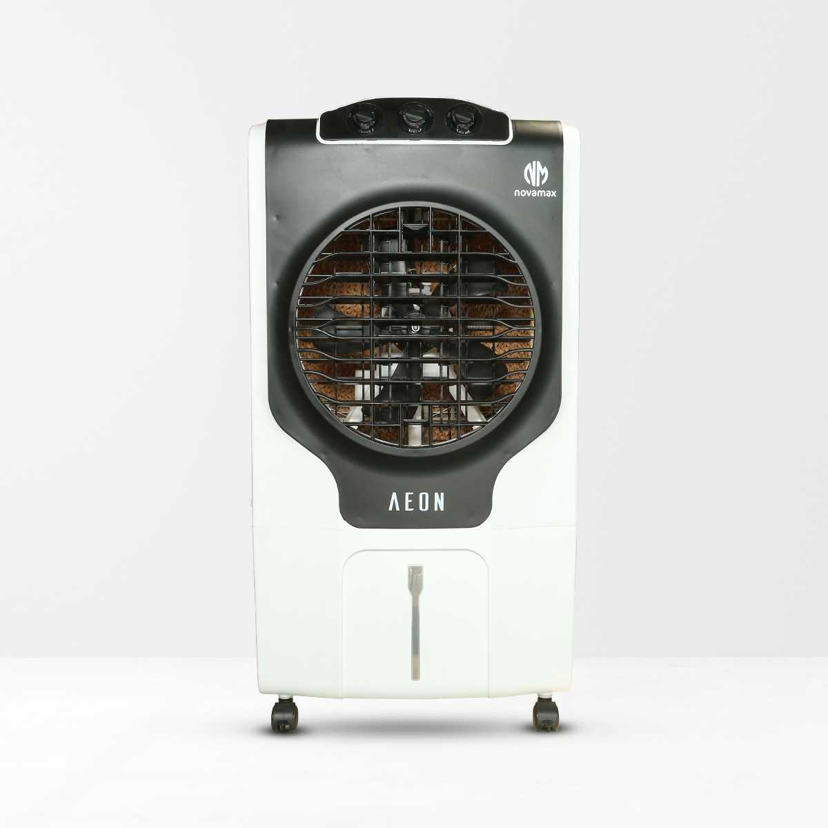 Novamax Aeon 85 L Heavy Duty Portable Desert Air Cooler With Anti-Bacterial Honeycomb Cooling Pads, Auto Swing With 3-Speed Control & Auto Water Refill Technology (Black)